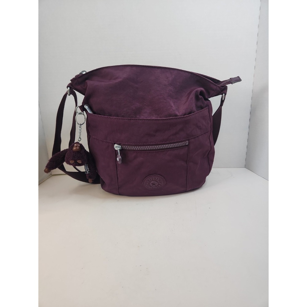 Kipling Belammie Hobo Crossbody Bag Dark Plum Purple Nylon Purse Nabila Monkey